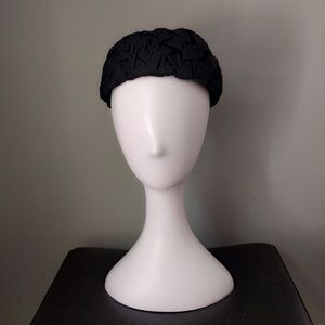 Vintage Pintucked Textured Black Pillbox Hat